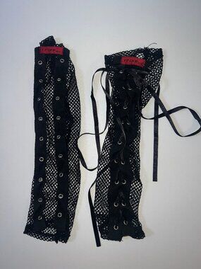 Vintage Tripp NYC Y2K Black Mesh Fishnet Lace Up Fingerless Gloves
